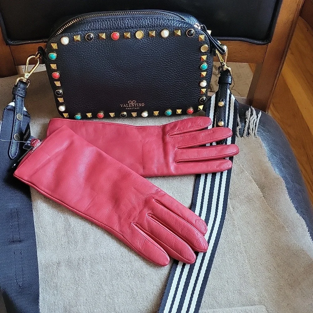 Nwt Fownes brothers leather gloves,cashmere lined, cherry,6.5